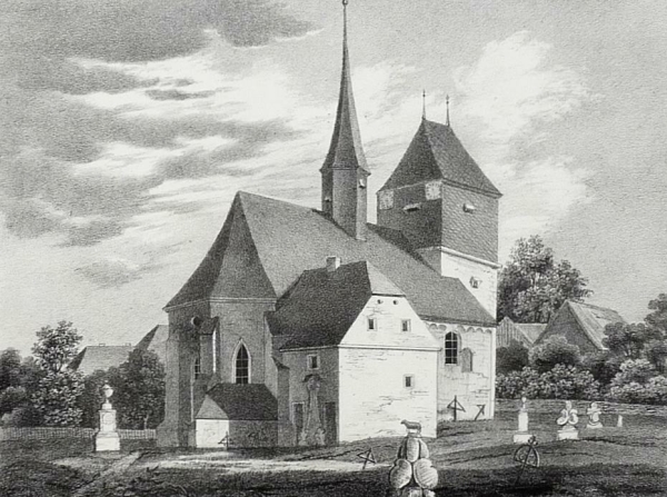 Höckendorf. - Idyllisch-romantische Gesamtansicht. - Sachsens Kirchen-Galerie. - "Kirche zu Höckendorf".