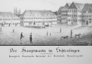 Schleusingen. - Thüringer Wald. - "Der Hauptmarkt in Schleusingen, von der Nordseite. Königlich Preussische Kreisstadt der Grafschaft Henneberg 1830".