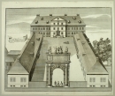 Hoym. - Schloss. - Vogelschau. - "Prospect des Neuen Schlosses zu Hoym von Fürst Victoris Amadei zu Anhalt Hoch Fürstl. Durchl. erbauet".