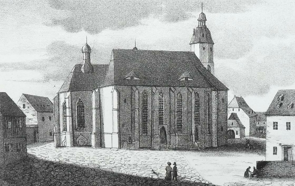Oschatz. - Doppelansicht. - Sachsens Kirchen-Galerie. - Das Spital in Oschatz. - Die Stadtkirche in Oschatz.