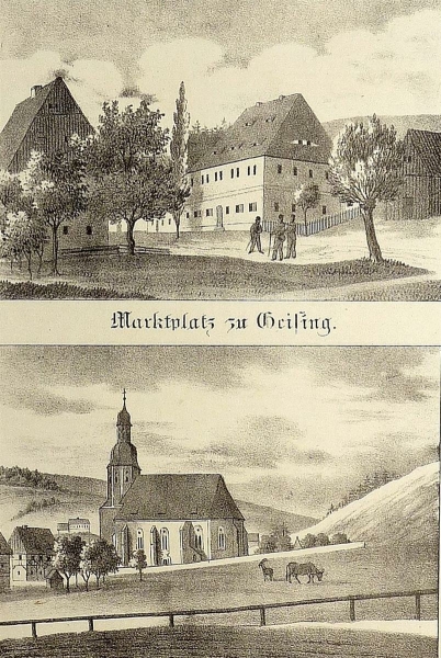 Geising (Altenberg). - 2 Teilansichten des Ortes. - Sachsens Kirchen-Galerie. - "Marktplatz zu Geising / Stadtkirche zu Geising".