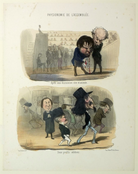 Daumier, Honoré. - Physionomie de lassemblée. - Après une discussion vive et animée / Deux profils célébres.
