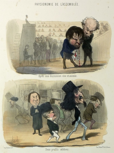 Daumier, Honoré. - Physionomie de lassemblée. - "Après une discussion vive et animée / Deux profils célébres".