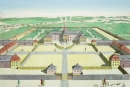 Hubertusburg. - Schloss. - Guckkastenblatt. - "Vue de la maison de plaisance et de chasse dHoubertusbourg".