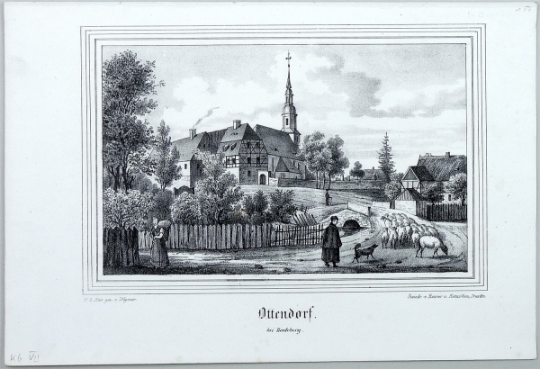 Ottendorf (Ottendorf-Okrilla). - Teilansicht mit Pfarrkirche. - Sachsens Kirchen-Galerie. - Ottendorf bei Radeberg.