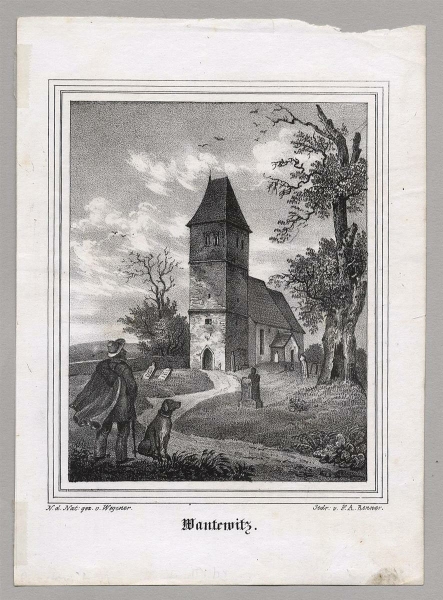 Wantewitz (Priestewitz). - Teilansicht mit Pfarrkirche. - Sachsens Kirchen-Galerie. - Wantewitz.