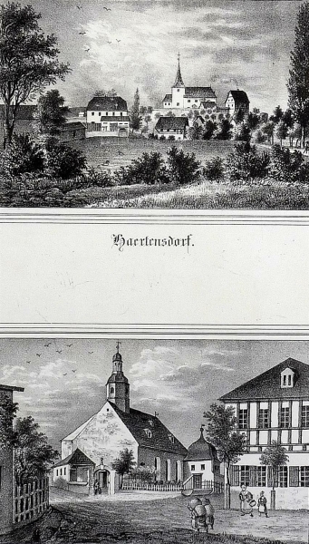Härtensdorf (Wildenfels) / Aue. - 2 Ansichten mit Pfarrkirchen. - Sachsens Kirchen-Galerie. - "Haertensdorf / Aue".