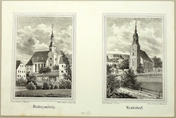 Niederzwönitz / Leubsdorf. - 2 Ansichten mit Pfarrkirchen. - Sachsens Kirchen-Galerie. - Niederzwönitz / Leubsdorf.