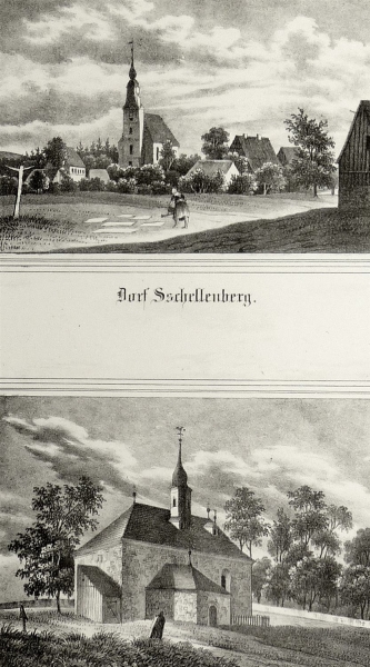 Schellenberg (Leubsdorf) / St. Blasii. - 2 Ansichten mit Pfarrkirchen. - Sachsens Kirchen-Galerie. - Dorf Schellenberg / Die Kirche St. Blasii.