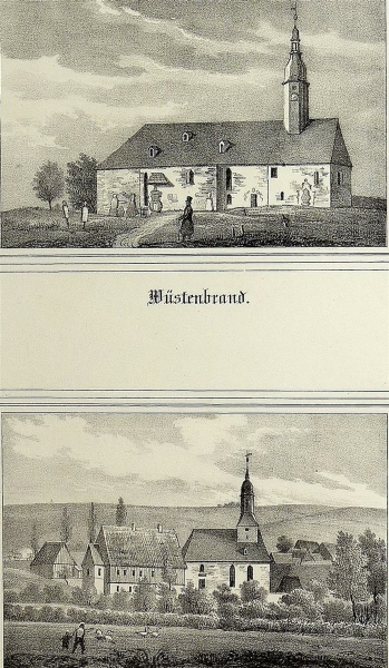 Wüstenbrand (Hohenstein-Ernsttal) / Wiesa (Wiesenbad). - 2 Ansichten mit Pfarrkirchen. - Sachsens Kirchen-Galerie. - "Wüstenbrand / Wiesa".