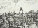 Leipzig. - Schlossansicht. - Philipp Lenz. - "Meine Aussicht auf die Pleissenburg und Umgegend".