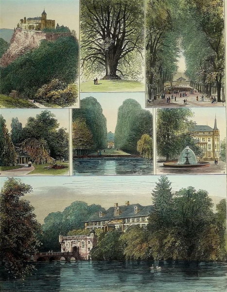 Bad Pyrmont / Waldeck. - Mehransichtenblatt. - "Sketches of Waldeck and Pyrmont, the Home of the Duchess of Albanys Parents".