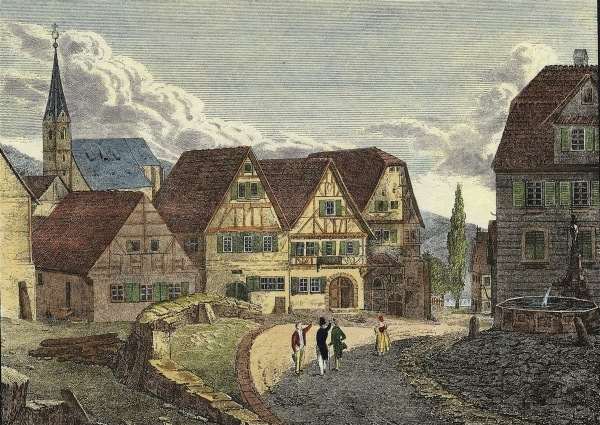 Marbach am Neckar. - Marktansicht. - Friedrich von Schillers Geburtshaus in Marbach am Neckar.