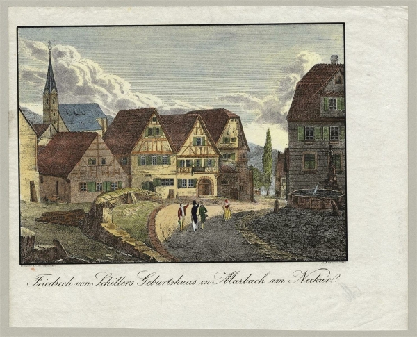 Marbach am Neckar. - Marktansicht. - Friedrich von Schillers Geburtshaus in Marbach am Neckar.