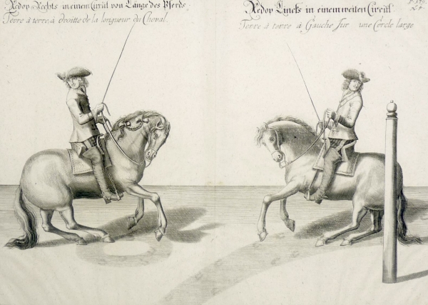 Duke of Newcastle, William Cavendish. - Reitschule. - "Redop Rechts in einem Circul von Länge des Pferds".