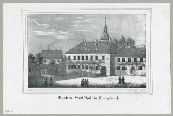 Königsbrück. - Ansicht. - Sachsens Kirchen-Galerie. - Knaben-Stadtschule in Königsbrück.