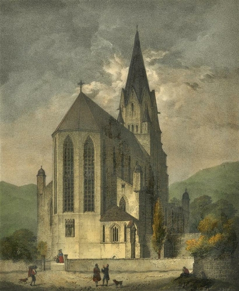 Oberwesel. - Kirchansicht. - "Kirche zu Oberwesel / Léglise à Oberwesel".
