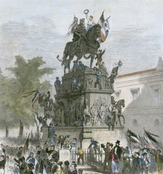 Berlin. - Ansicht. - "Das Denkmal Friedrich des Großen in Berlin bei der Nachricht von der Katastrophe bei Sedan".