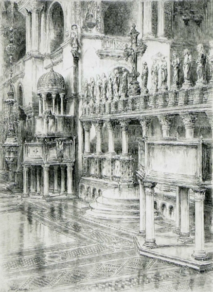 Venedig. - Innenansicht. - Markusdom. - "Inneres der San Marco-Kirche zu Venedig".
