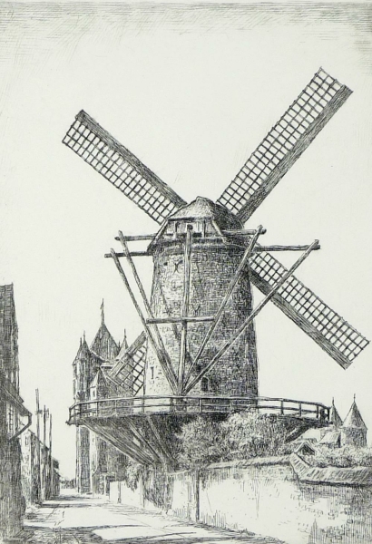 Xanten. - Kriemhildmühle. - Carl Heinz Stricker. - "Xanten - Mühle auf der Stadtmauer".