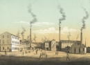 Crimmitschau. - Ansicht. - "Die Oehlersche Fabrik in Crimmitschau in Benutzung von Heinrich Hüffer in Neukrichen".