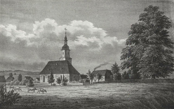 Ebersgrün (Pausa-Mühltroff). - Kirchenansicht. - Sachsens Kirchen-Galerie. - "Ebersgrün".