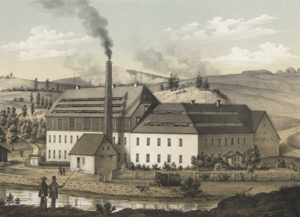 Freiberg (Sachsen). - Ansicht. - "Papierfabrik von Schmidt u. Mehner bei Freiberg".
