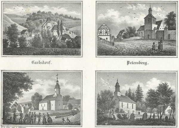 Karlsdorf, Rattelsdorf, u.a.. - Mehransichtenblatt. - Sachsens Kirchen-Galerie. - "Carlsdorf / Petersberg / Rattelsdorf / Tüntschütz".