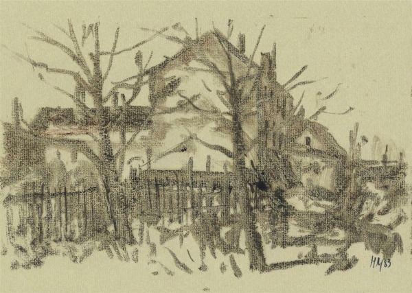 Müller, Heinz. - Häuser mit Bäumen.
