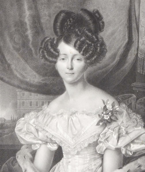 Prinzessin Auguste von Preußen. - Porträt. - Franz Krüger. - "Auguste, Prinzessin Wilhelm von Preußen, geb. Herzogin zu Sachsen-Weimar".
