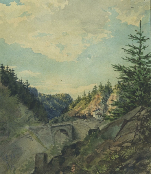 Landschaftszeichner des 19. Jahrhunderts. - Brücke.