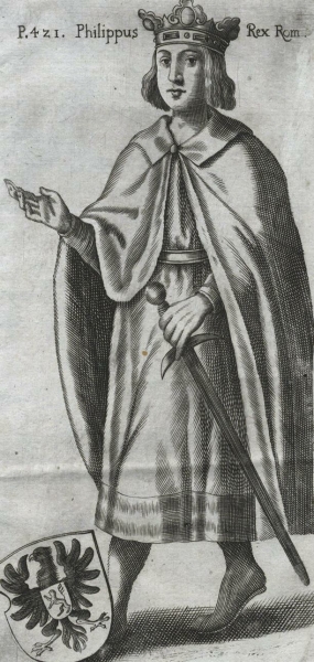 Philipp von Schwaben. - Porträt. - "P. 421. Philippus Rex Rom.".