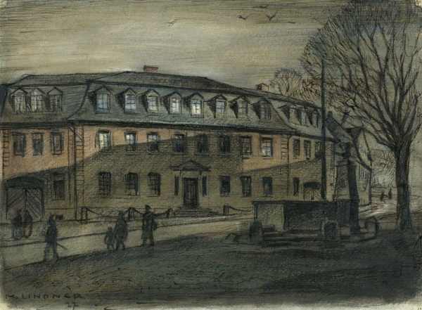 Weimar. - Teilansicht. - "Weimar. Goethe-Haus am Frauenplan (jeztz Goethe-Nationalmuseum)".