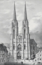 Marburg. - Kirchansicht. - "Vordere Ansicht der Elisabethenkirche in Marburg".