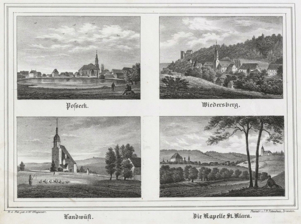 Triebel, Landwüst, Posseck. - Mehransichtenblatt. - Sachsens Kirchen-Galerie. - "Posseck / Wiedersberg / Landwüst / Die Kapelle St. Klara".