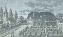 Bercher. - Ansicht der Pfarrkirche und des Schulgebäudes. - "Berchier".