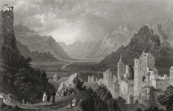 Sitten / Sion. - Gesamtansicht mit Schlossruine. - "Ruins of the Episcopal Palace, Sion. (Canton Valais)".