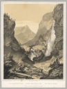 Österreich. - Schleierwasserfall. - Ansicht. - "Les cascades dours et voile / Der Bär- und Schleyer-Fall / Bear and veil waterfalls".