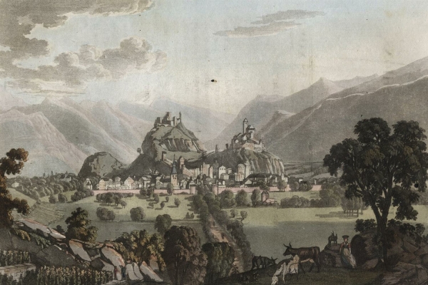 Sitten / Sion. - Gesamtansicht mit Schloss und Kathedrale. - "West view of Sion".