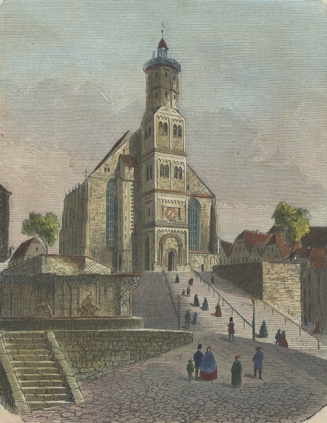 Schwäbisch Hall. - Ansicht der St. Michaelskirche. - "St. Michaelskirche in Hall".