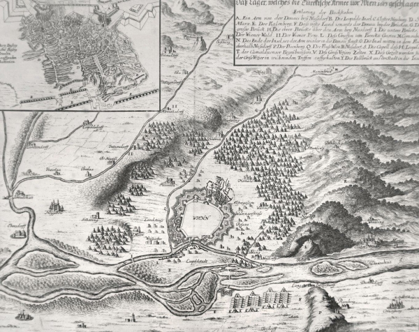 Wien. - Belagerungsplan. - Daß Läger, welches die Türckische Armee vor Wien 1683 geschlagen.