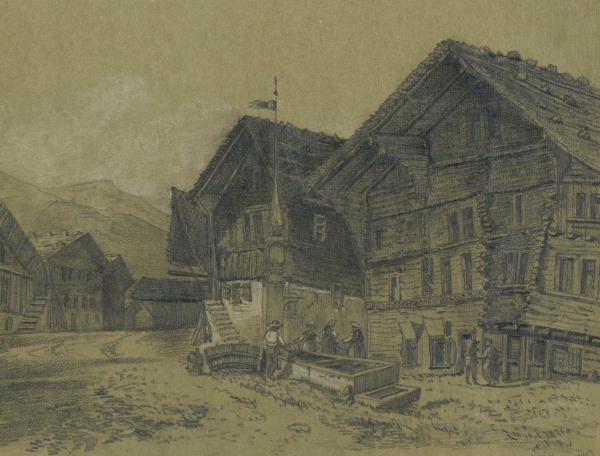 Schweiz. - Zeichner des 19. Jahrhundert. - Schweizer Bauernhäuser.