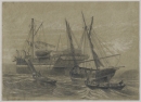 Zeichner des 19. Jahrhunderts. - Beladung des Segelschiffes.