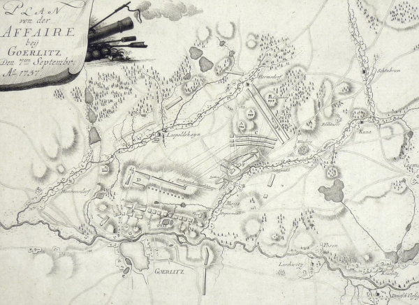 Görlitz. - Schlachtenplan. - "Plan von der Affaire bei Goerlitz den 7. September Ao. 1757".