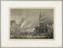 Hamburg. - Großer Brand von 1842. - "Der Hopfenmarkt und die Nicolaikirche in Flammen".