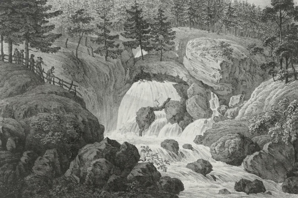 Gollinger Wasserfall. - Ansicht des Wasserfalls. - Adolph Kunike. - Salzburg. Gollinger Wasserfall. 1te Ansicht.