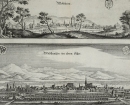 Holzheim - Mülhausen / Holtzheim - Mulhouse. - Vogelschau. - Merian. - "Holtzheim. Mühlhausen im obern Elsas"