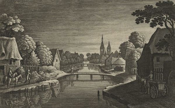 Matthäus Merian d.Ä. - Nachtstück mit Dorf am Fluss und...