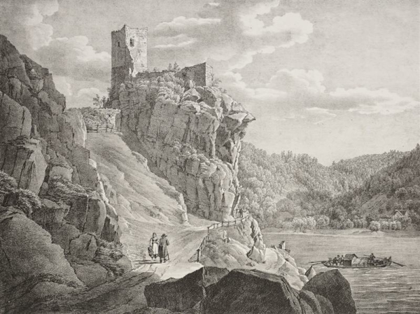St. Nikola an der Donau. - Burg Werfenstein. - Kunikes Donau-Ansichten. - "Nieder Oesterreich. Ruinen des Schlosses Werfenstein".