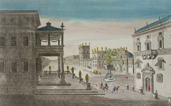 Neapel. - Guckkastenblatt. - "Vue du Palais du Viceroy et dune partie de la Ville de Naples".